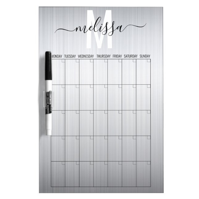 Stainless Steel Silver Blank Month Monogram  Dry Erase Board (Front)