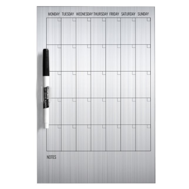 Stainless Steel Silver Calendar Month Planning Dry Erase Board (Front)