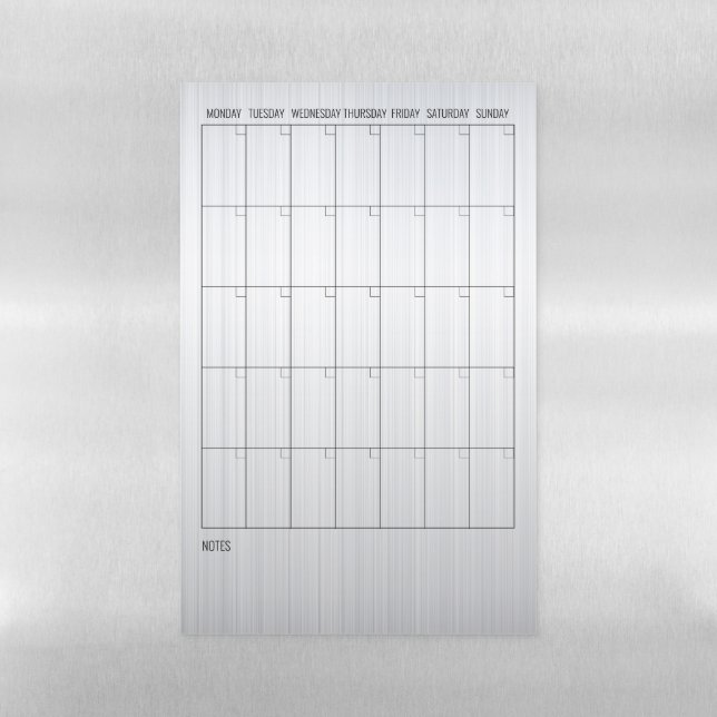 Stainless Steel Silver Calendar Month Planning Magnetic Dry Erase Sheet (Vertical)