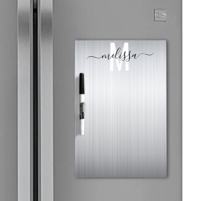 Stainless Steel Silver Metal Brushed Monogram Dry Erase Board (Creator Uploaded)