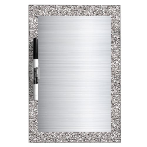 Stainless Steel Silver Metal Look Brushed Glitter Dry Erase Board