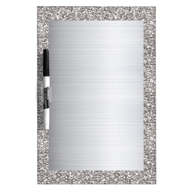 Stainless Steel Silver Metal Look Brushed Glitter Dry Erase Board (Front)