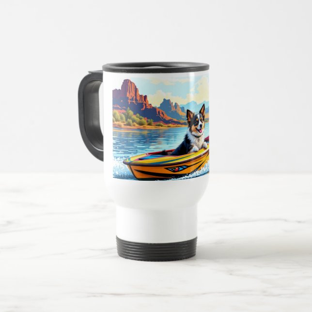 Stainless Steel Travel Mug Boating Dog Image (Front Left)