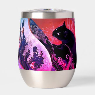 Stainless steel Tumblr with art deco cat Thermal Wine Tumbler