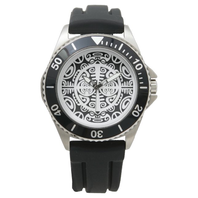 Stainless steel watch with Maori symbol face (Front)