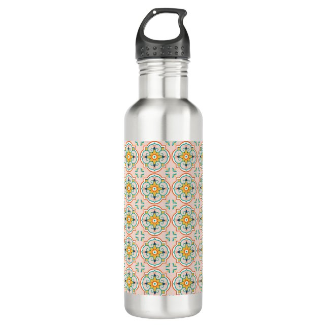 Stainless steel water bottle with a colorful  (Front)