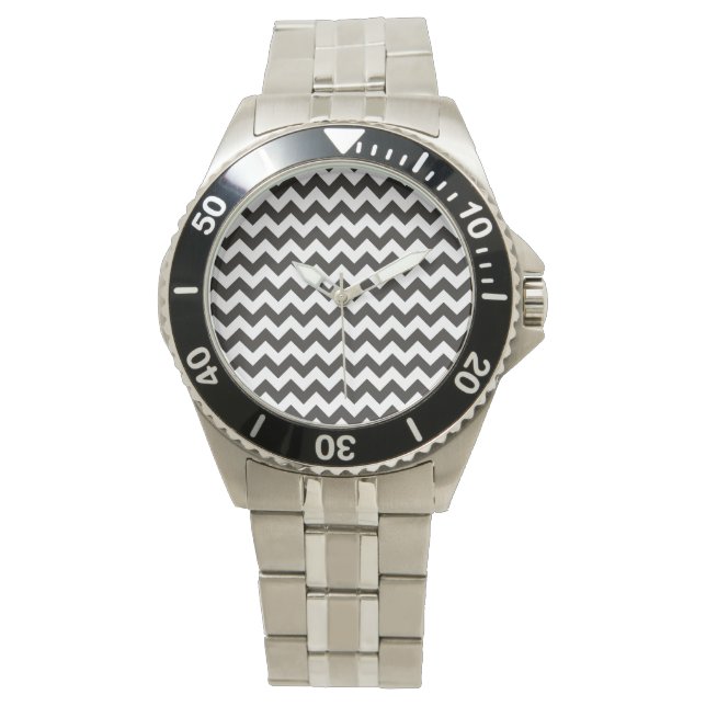 Stainless Steel Wrist-watch: Black, White Chevrons Watch (Front)