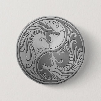 Stainless Steel Yin Yang Dragons Pinback Button