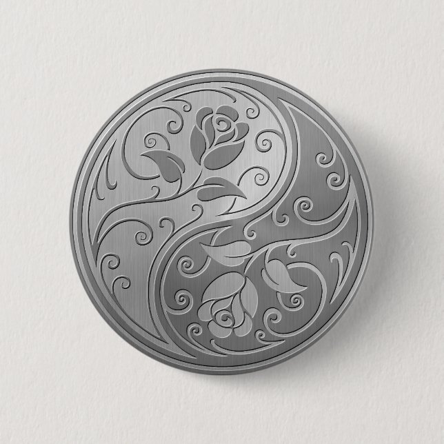 Stainless Steel Yin Yang Roses Button (Front)