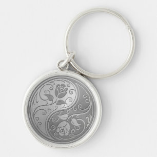 Stainless Steel Yin Yang Roses Keychain