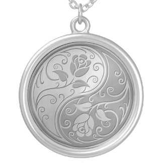 Stainless Steel Yin Yang Roses Silver Plated Necklace