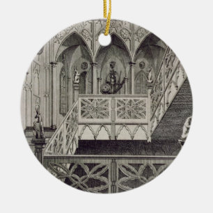 Staircase at Strawberry Hill, engraved by J. Newto Ceramic Ornament