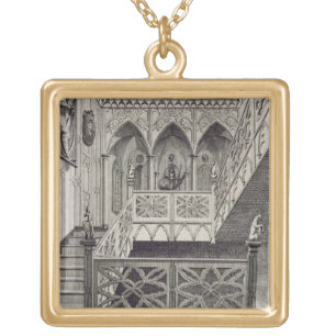 Staircase at Strawberry Hill, engraved by J. Newto Gold Plated Necklace