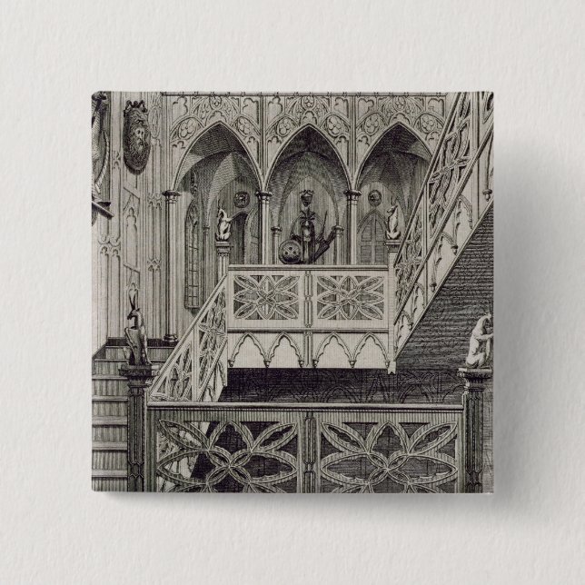 Staircase at Strawberry Hill, engraved by J. Newto Pinback Button (Front)