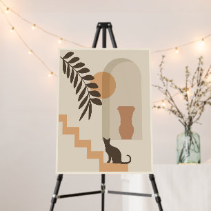 Stairs Leaf Vase Cat, Boho Abstract Geometric Art Foam Board