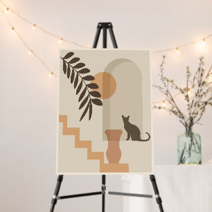Stairs Leaf Vase Cat, Boho Abstract Geometric Art Foam Board