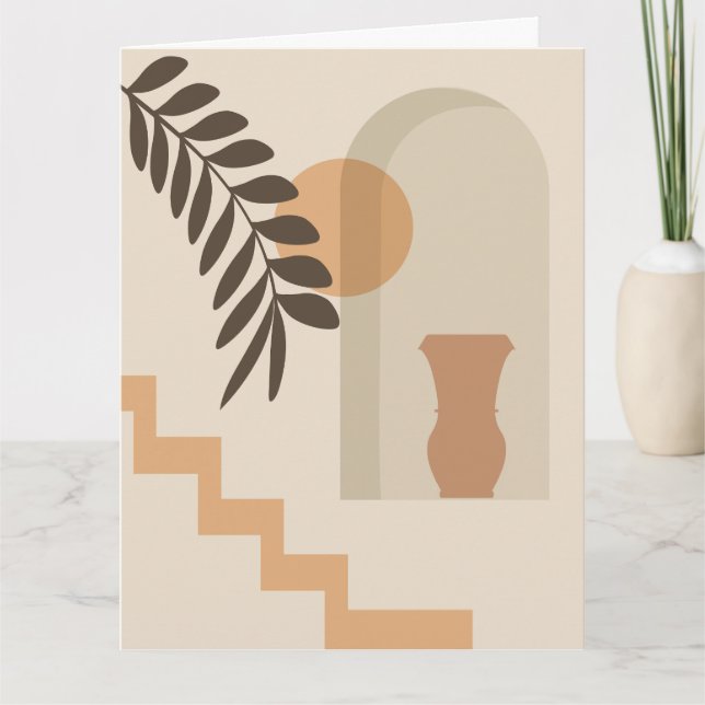 Stairs Leaf Vase Sun, Boho Abstract Geometric Art Card (Front)