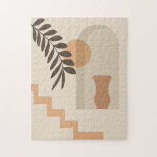Stairs Leaf Vase Sun, Boho Abstract Geometric Art Jigsaw Puzzle