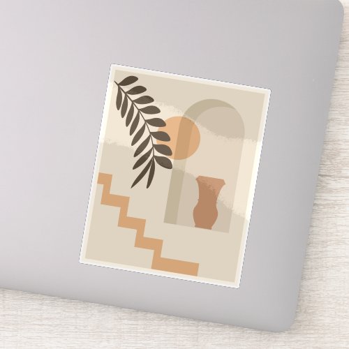 Stairs Leaf Vase Sun, Boho Abstract Geometric Art Sticker