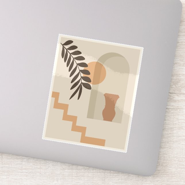 Stairs Leaf Vase Sun, Boho Abstract Geometric Art Sticker (Detail)