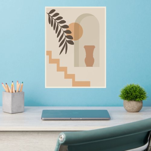 Stairs Leaf Vase Sun, Boho Abstract Geometric Art Wall Decal