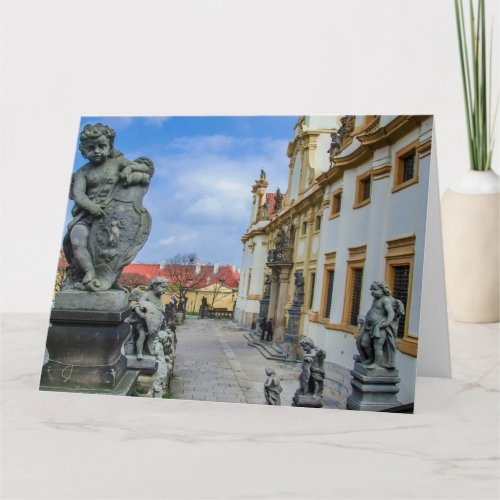 Stairs with stone angels at Loreto Prague church Card