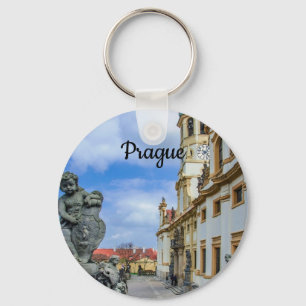 Stairs with stone angels at Loreto Prague church Keychain