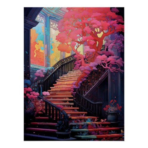 Stairway Fantasy Magical Tree Cosmos Galaxy Poster