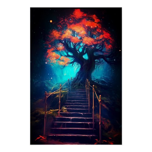 Stairway Tree of Life Fantasy Mystical Cosmic Poster