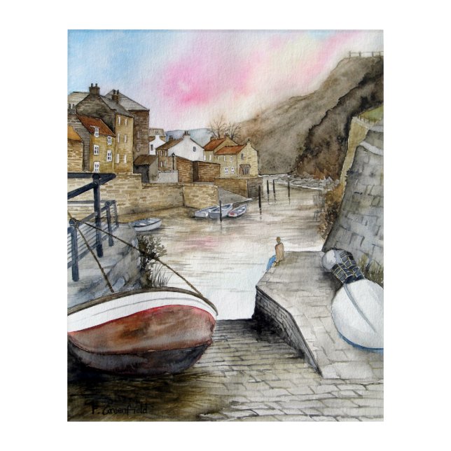 Staithes North Yorkshire England Watercolour Acrylic Print (Front)