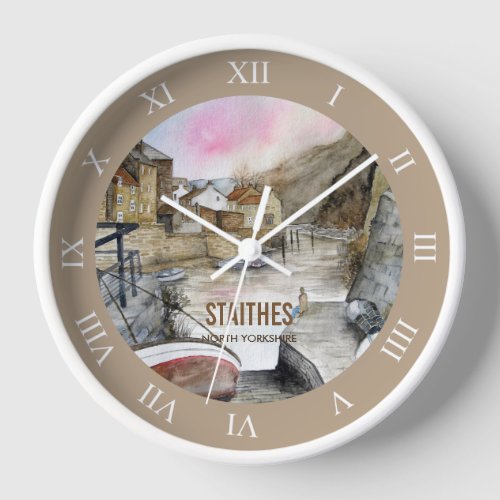 Staithes North Yorkshire England Watercolour Clock