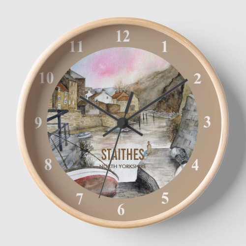 Staithes North Yorkshire England Watercolour Clock