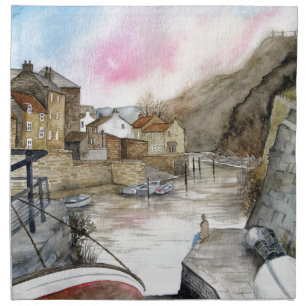 Staithes, North Yorkshire, England Watercolour Cloth Napkin