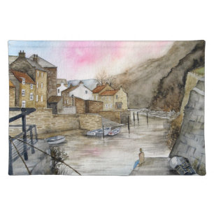 Staithes, North Yorkshire, England Watercolour Cloth Placemat