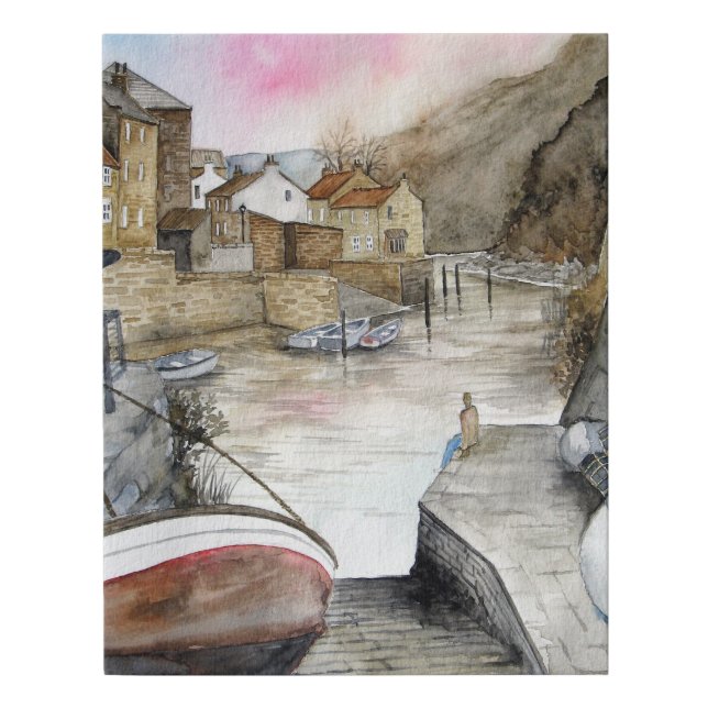 Staithes North Yorkshire England Watercolour Faux Canvas Print (Front)