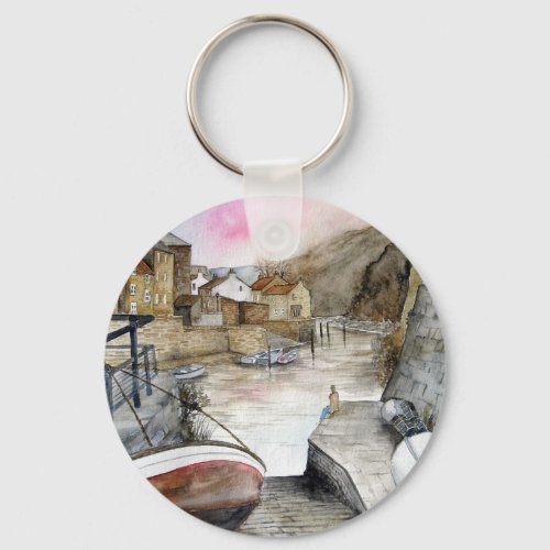 Staithes North Yorkshire England Watercolour Keychain