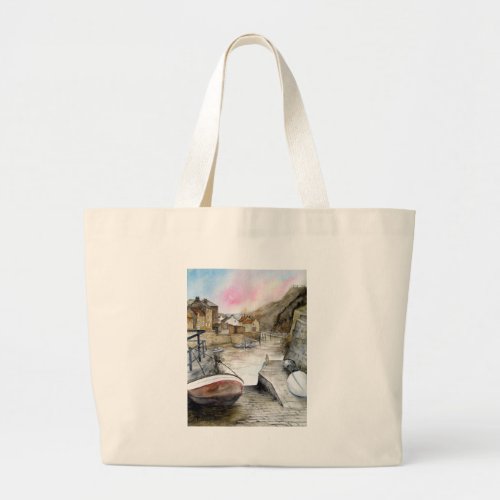 Staithes North Yorkshire England Watercolour Large Tote Bag