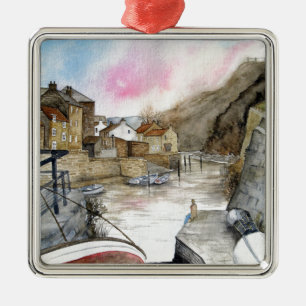 Staithes, North Yorkshire, England Watercolour Metal Ornament