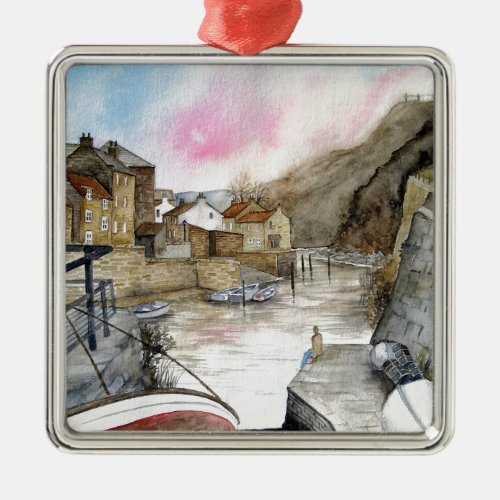 Staithes North Yorkshire England Watercolour Metal Ornament