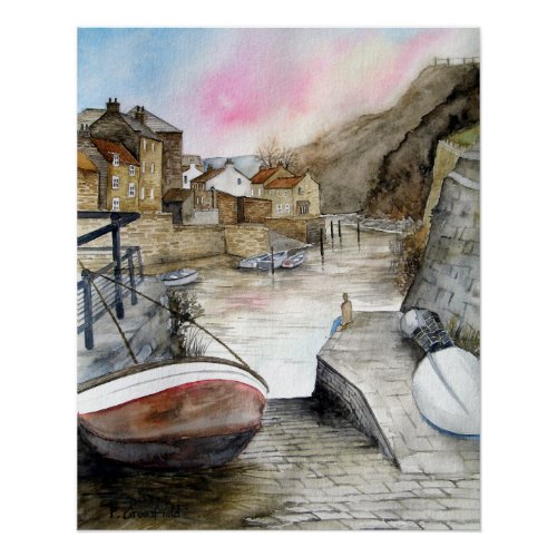 Staithes North Yorkshire England Watercolour  Poster