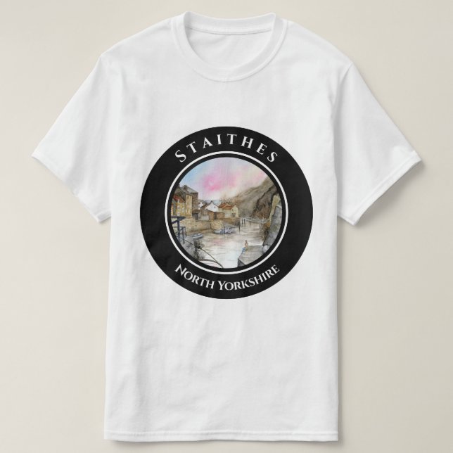 Staithes North Yorkshire England Watercolour T-Shirt (Design Front)