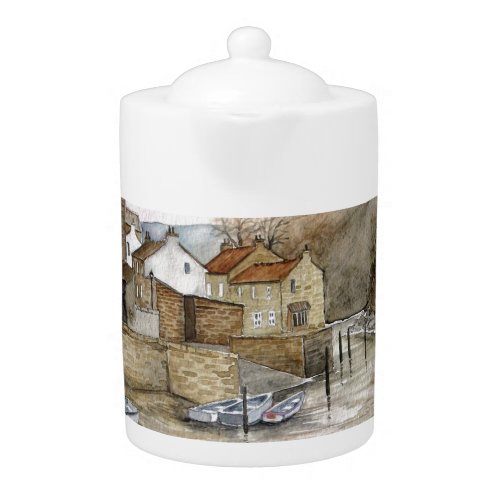 Staithes North Yorkshire England Watercolour Teapot