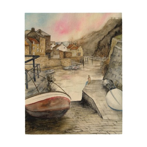 Staithes North Yorkshire England Watercolour Wood Wall Art