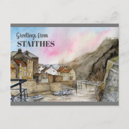 Staithes Yorkshire England Watercolor Painting Postcard