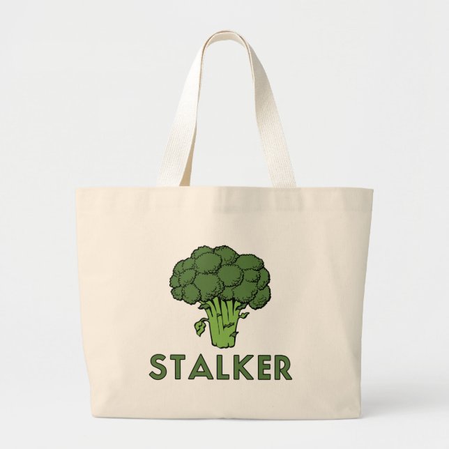 STALKER Funny Broccoli Fun Humor Pun Large Tote Bag (Front)