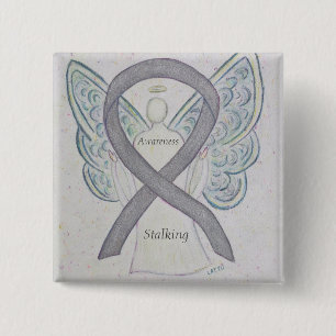 Stalking Awareness Ribbon Silver Angel Art Buttons