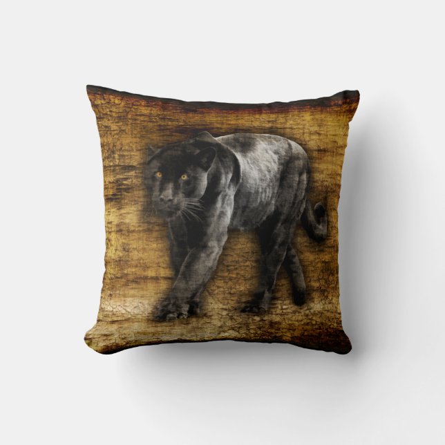 Stalking Black Jaguar  Artwork Throw Pillow (Front)