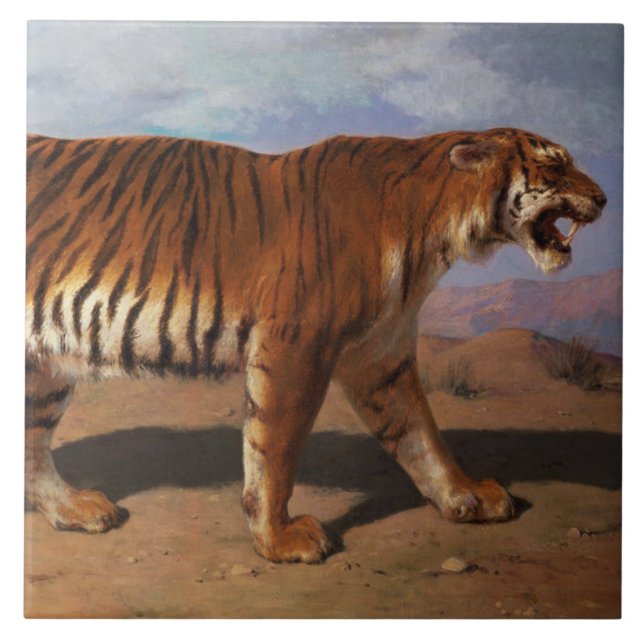 Stalking Tiger (by Rosa Bonheur) Ceramic Tile (Front)