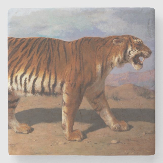 Stalking Tiger (by Rosa Bonheur) Stone Coaster (Front)