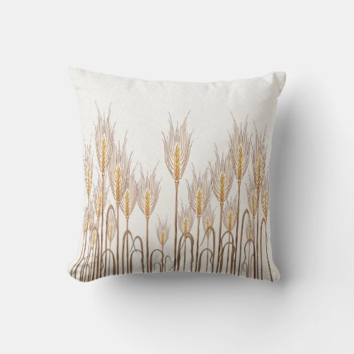 Stalks of Wheat Golden Yellow Mottled White Throw Pillow